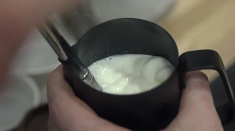 Сoffee machine steaming milk in slow motion Stock Footage 59074254