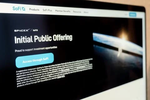 Sofi spacex initial public offering website 写真素材