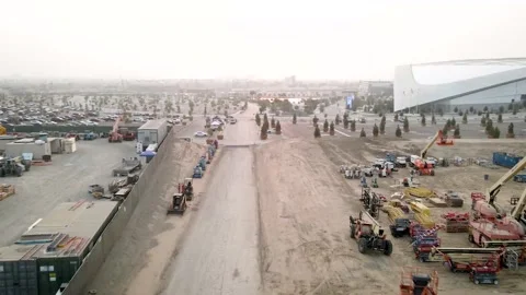 SoFi Stadium and Construction Staging Area, Inglewood 4K Stock Footage 148531979