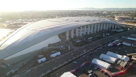 SoFi Stadium Canopy and Event Tents During Super Bowl LVI, 4K Stock Footage 169917757
