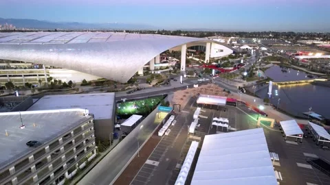 SoFi Stadium Canopy and Super Bowl LVI Event Site, 4K Stock Footage 190249650