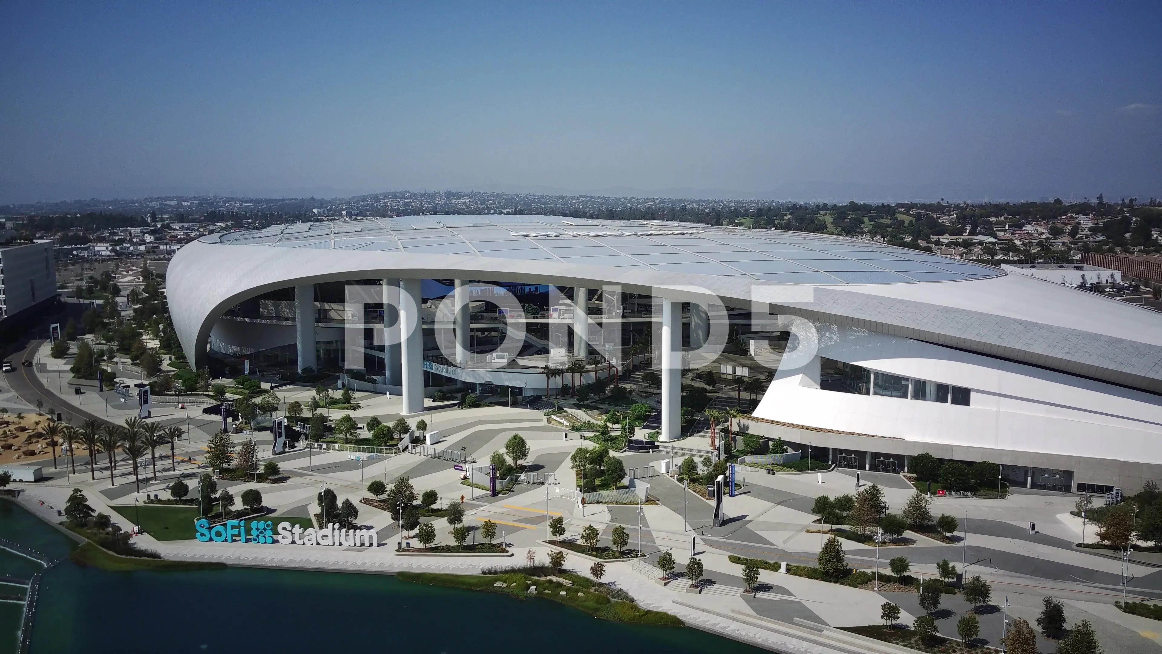 Aerial 4K Footage Of Empty SoFi Stadium In Inglewood Before Super Bowl LVI  In Los Angeles, California, USA Free Stock Video Footage Download Clips