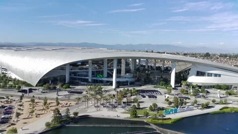 SoFi Stadium Close Up Fly Over Stock Footage 203980268