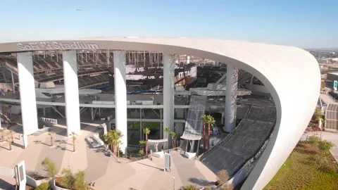 SoFi Stadium Columns and Curved Canopy to Roof, Rising Fly-In, 4K Stock Footage 148354778