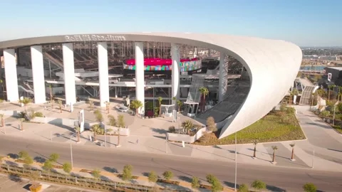 SoFi Stadium Curved Facade and Columns, Inglewood, Aerial Pass, 4K Stock Footage 148507043