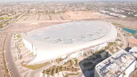 SoFi Stadium Full Canopy and Parking Areas, High Wide Aerial, 4K Stock Footage 148354777