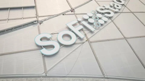 SoFi Stadium Rooftop Lettering Close-Up, Inglewood 4K Stock Footage 148532026