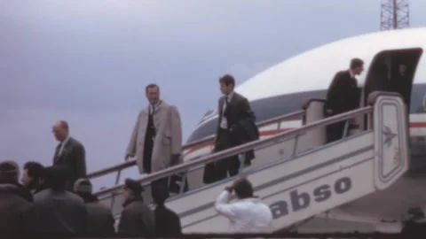 Sofia - 1967: Passengers get off the airplane at the Sofia Airport, Bulgaria 스톡 동영상 168600954