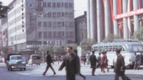 Sofia - 1967: Street outside Building of National Library Saint Cyril Bulgaria Stock Footage 168601097