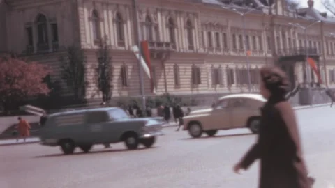 Sofia - 1967: View of a busy road outside the Museum of National Ethnology 스톡 동영상 168601049