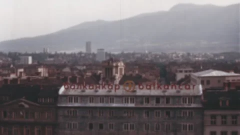 Sofia - 1969: panorama of rooftop with Vitosha Mountain background Stock-Footage 170540707