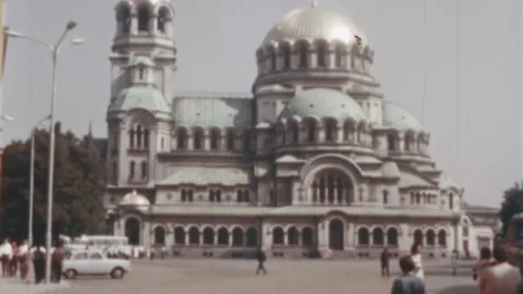 Sofia - 1969: street scenes in front of St. Alexander Nevsky Cathedral Video stock 170540752