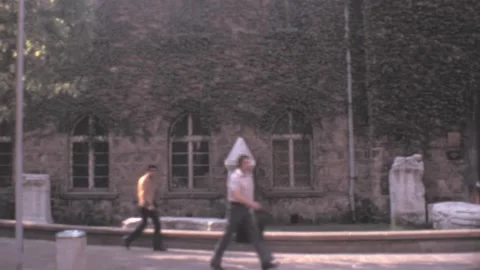 Sofia - 1981: people by old historical monument building in Bulgaria capital Stock-Footage 204064473