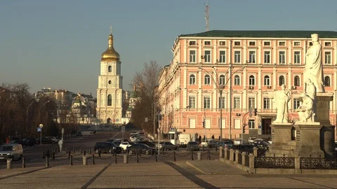 Sofia bell tower of Saint Sophia Cathedral in Kiev at sunny spring day, Kiev Stock Footage 111723956