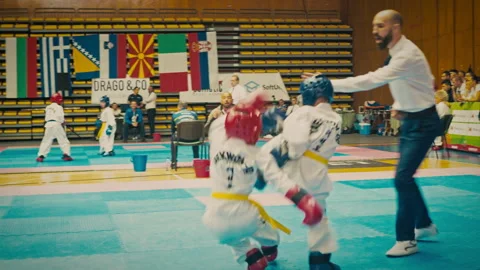 Sofia, Bulgaria 02.06.2023: Sofia Open Children's Taekwondo competition Stock Footage 243194365