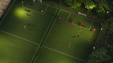 Sofia, Bulgaria - 05 09 2025: op Down Aerial View of Soccer Game in City Park Stock Footage 310364400