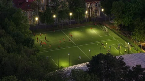 Sofia, Bulgaria - 05 09 2025: op Down Aerial View of Soccer Game in City Park Stock Footage 310366367