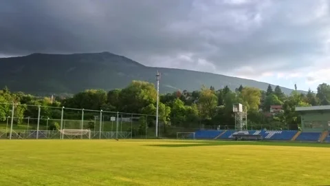 Sofia, Bulgaria - 06.06.2026. Wide panoramic view of DIT Dragalevtsi Stadium Stock Footage 336719149