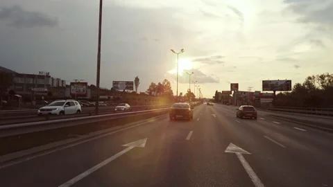 Sofia, Bulgaria - 10 Mar, 2020: Highway traffic on the sunny evening with bea Stock Footage 170132611