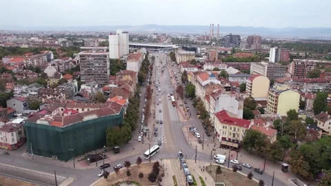 Sofia, Bulgaria - 10/04/2024: Sofia, Bulgaria. Drone Short of Downtown Stockbeeldmateriaal 287310640