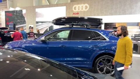 Sofia, Bulgaria - 10/25/2024: Blue Audi RS Q8 Performance with rooftop Stock Footage 292093502