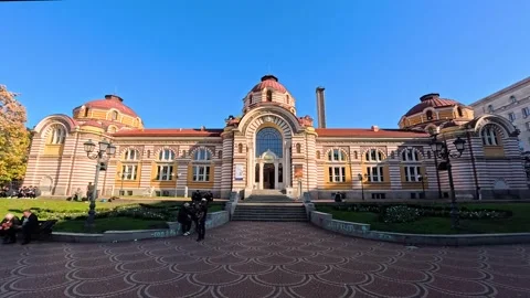 Sofia, Bulgaria - 11.02.2025. Front view of the historic Central Mineral Baths Stock Footage 321307046