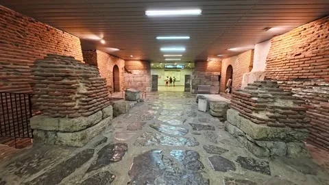Sofia, Bulgaria - 11.02.2025. Underground Serdika metro station with ancient Video stock 331449603