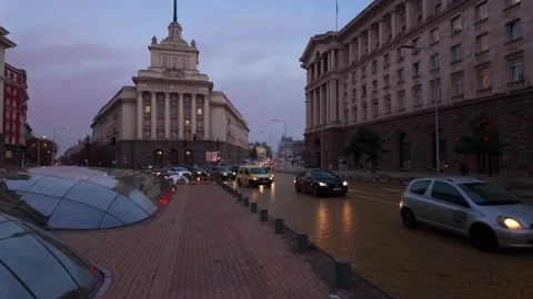 Sofia, Bulgaria - 11/30/2023: Beautiful evening footage of car traffic of Stock Footage 273016420