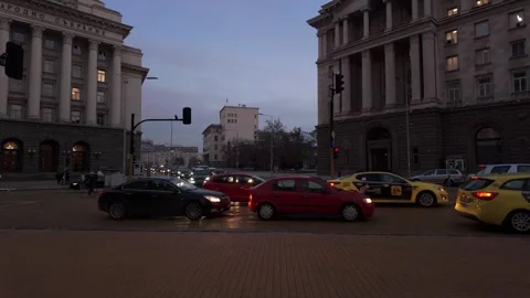 Sofia, Bulgaria - 11/30/2023: Heavy Evening traffic at the Largo, also Stock Footage 269275767