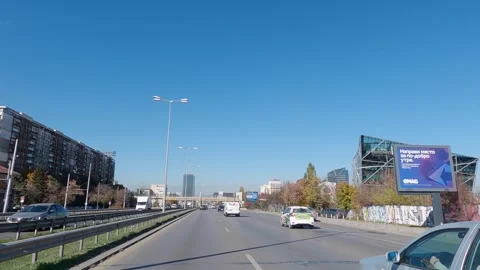 Sofia, Bulgaria - 15 Mar, 2023: Pov from the windshield of a driving car on a Stock Footage 259858544