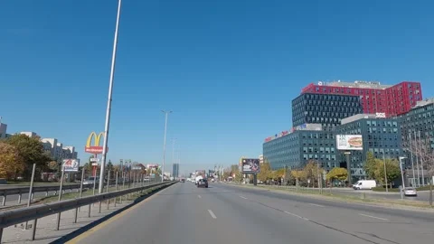 Sofia, Bulgaria - 15 Mar, 2023: POV wide angle downtown city driving on busy  Stock Footage 325626013