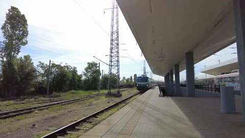 Sofia, Bulgaria - 15 May, 2020: Train arriving at Sofia central station. Stock Footage 167351479