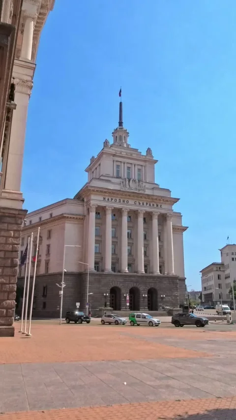Sofia, Bulgaria - 16.06.2025, View of former Communist Party House spire framed 動画素材 346401046