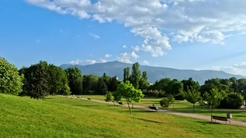 Sofia, Bulgaria - 16.06.2025. View of mountain and green meadows hills in Yuzhen Stock Footage 315445644