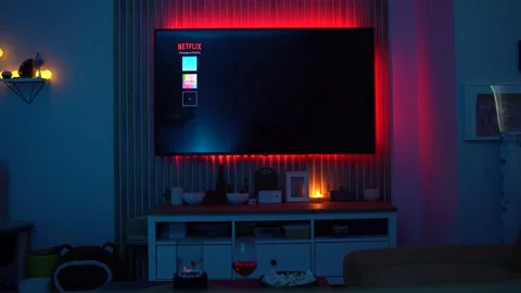 Sofia, Bulgaria-17 05 2025 : Cozy Night at Home Watching Netflix on TV While Stock Footage 310361840