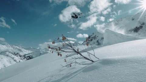 Sofia, Bulgaria 23 February 2017: Freestyle skier performs a big jump Stock Footage 141901981