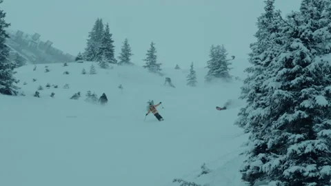 Sofia, Bulgaria 23 February 2017: A group of Freestyle skiers charge down over t Stock Footage 141901991