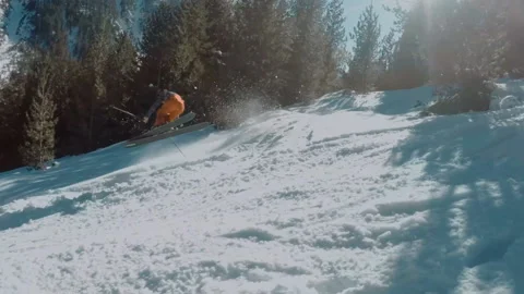 Sofia, Bulgaria 23 February 2017: Freestyle skier performs jumps in a snow park Stock Footage 141908316