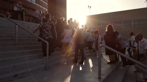 Sofia, Bulgaria - 23 May, 2019: Queue, line of people walk on stairs off Arme Stock Footage 166057633