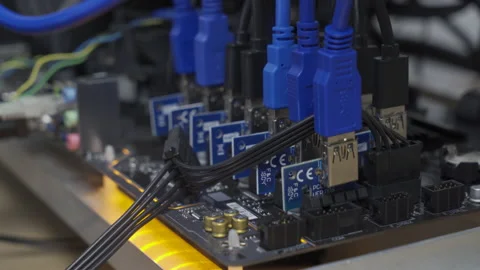 Sofia, Bulgaria - 24 03 2021 :Equipment for mining ethereum crypto-currency with Stock-Footage 154028277
