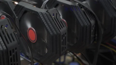 Sofia, Bulgaria - 24 03 2021:Close up of rx580 gpus connected to a motherboard Stock-Footage 154794522