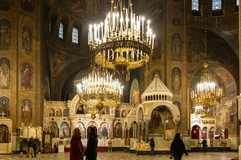 Sofia, Bulgaria - 3 Jan 2024- Inside Alexander Nevsky Cathedral, Sofia Stock Photos