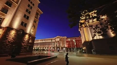 Sofia, Bulgaria - 9.20.2025. Panoramic night view of the illuminated Stock Footage 318926989