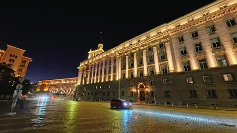 Sofia, Bulgaria - 9.20.2025. Panoramic night view of the illuminated Stock Footage 319556969