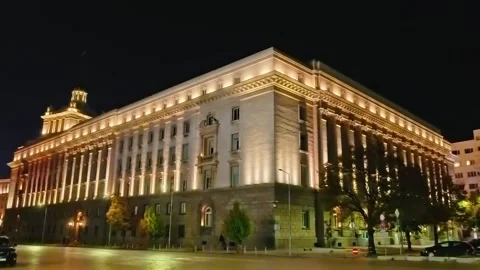 Sofia, Bulgaria - 9.20.2025. Panoramic night view of the illuminated Stock Footage 319557370