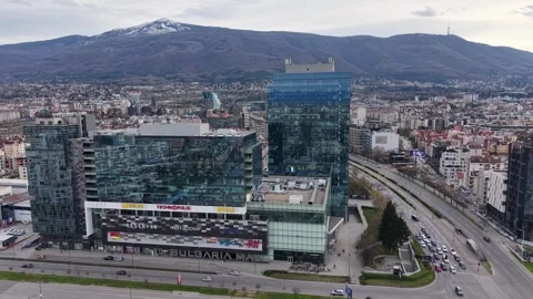 Sofia, Bulgaria - April 11, 2026: Aerial wide shot of Bulgaria Mall Stock Footage 332548357