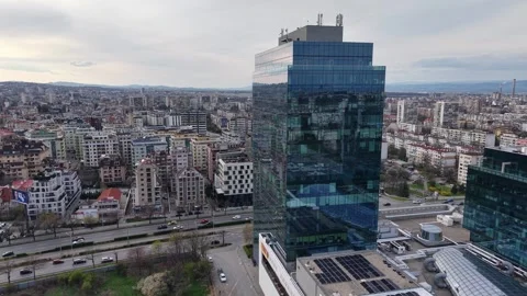 Sofia, Bulgaria - April 11, 2026: Modern Glass Office Building Stock Footage 332643623