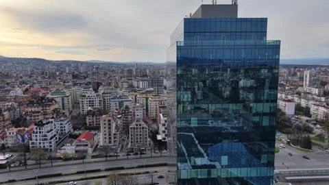 Sofia, Bulgaria - April 11, 2026: Modern Office Building Aerial Urban Cityscape Stock Footage 332643877