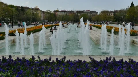 SOFIA, BULGARIA - APRIL 14, 2018: Fountains of the National Palace of Culture. Stockbeeldmateriaal 152626236