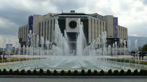 SOFIA, BULGARIA - APRIL 14, 2018: Fountains of the National Palace of Culture. Stockbeeldmateriaal 152626326